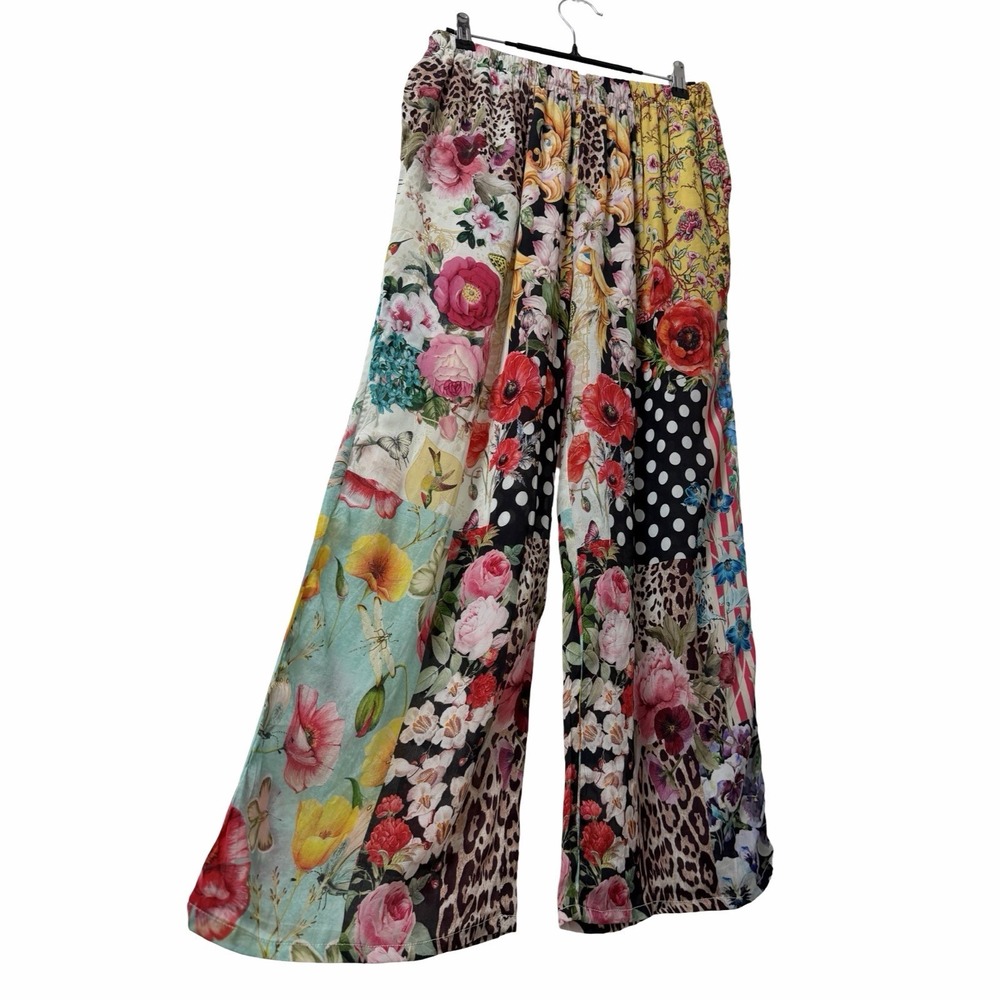 Shana Womens Floral Viscose Silk Wide Leg Pants Size S Colorful Lightweight Boho